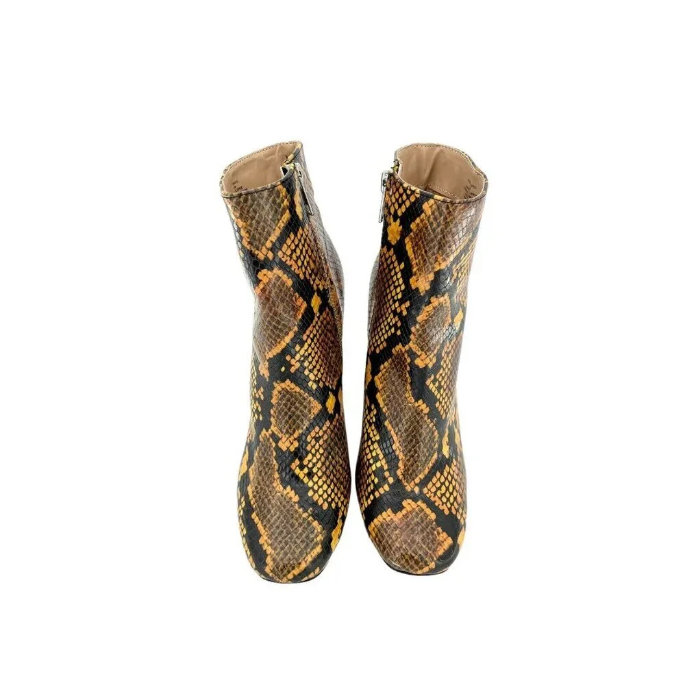 Steve Madden Pixie Ankle Boots Orange Black Snake Print Block Heel SZ 6.5